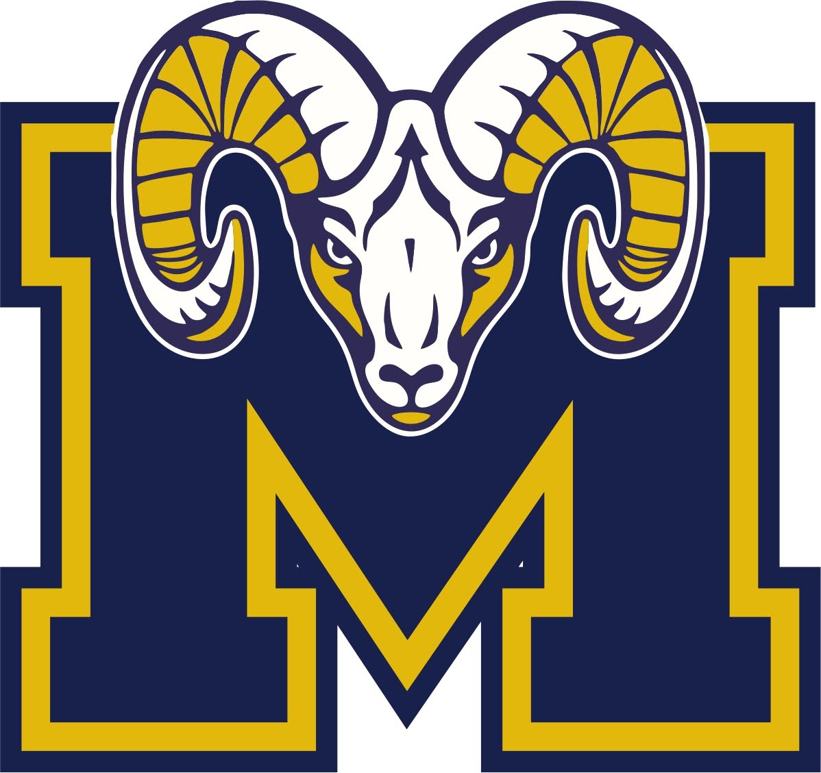 Millikan Rams Logo - Navy M with Ram head